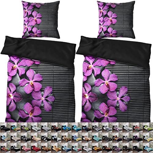 Sanilo® Bettwäsche 135x200 cm, 100% feinste Baumwolle, 4-teilig, Bettbezug, Kissenbezug 80x80cm, Oeko-TEX Zertifiziert (4-teilig 135x200 cm, Vanda)