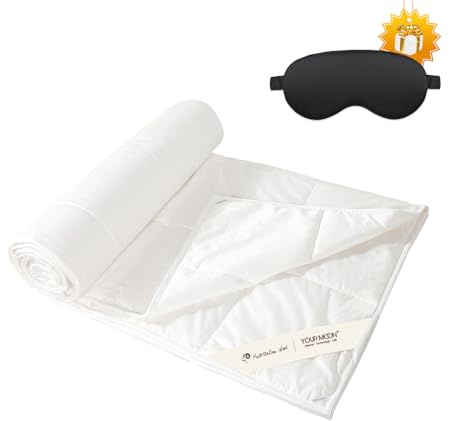 YOUR MOON Summer Lightweight Wool Comforter - Breathable & Thin Duvet Insert for Hot Sleepers, 100% Australian Lamb Wool Filling 100gsm with Pure Cotton Shell-Queen Size (White)