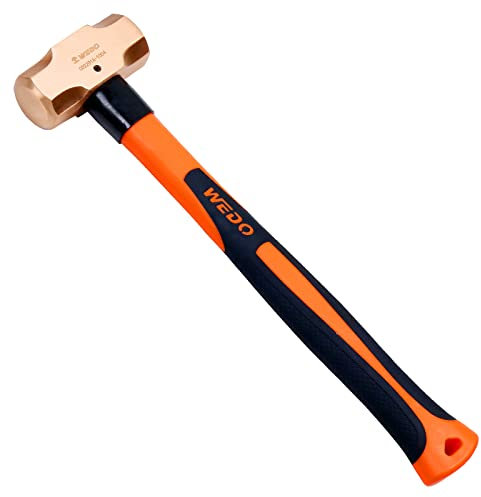 WEDO 2250g(5lb) Copper Sledge Hammer with Fiberglass Shaft, DrillingHammers, Club Hammer, Long Shock Absorbing Non Slip Handle,Hardened Hammerhead, Length 400mm(16),Die-Forged