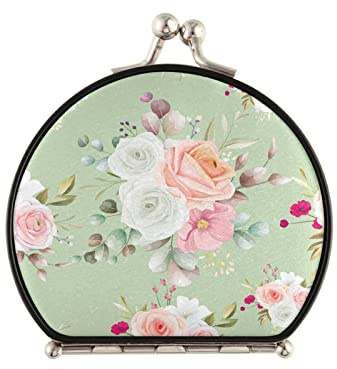 Vnurnrn Belle Fleur Rose Florale Miroirs de Maquillage Compact Rond Miroir,Petit Pliable Miroirs De Poche pour Femmes Filles
