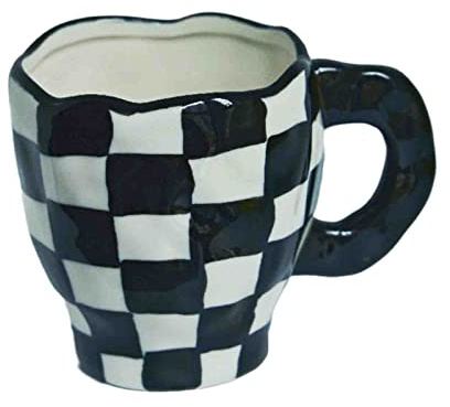 YUANstore Nordic Monochrome Cup Black and White Checkerboard Mug Ceramic Cup Ins Coffee Cup Dish Afternoon Tea Cups Creative Mugs