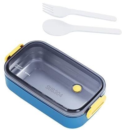 Eidoct Bento Lunch Box for Adults and Kids - 1 Layer Leak Proof With Utensils, Japanese Style, Microwave and Dishwasher Safe (Blue)