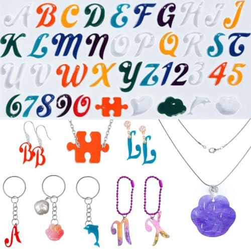 DeryArcle Moule Alphabet Resine, Moule Lettre Silicone pour Resine, Moule Epoxy Porte Clés, Moulle de Coulée pour Bricolage Bijoux, Pendentif, Décorations de Gâteau