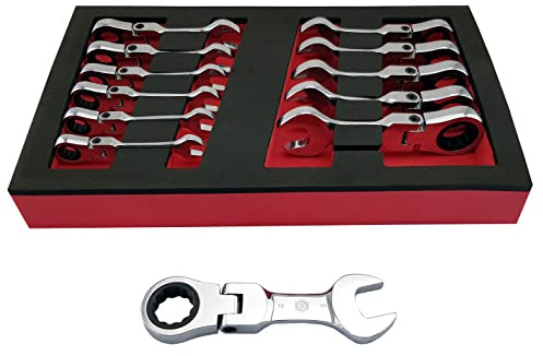 Hallmark 12pc Stubby Ratchet Spanner / Wrench Set with Flexi Ring 8-19mm - BHFSRWSET12