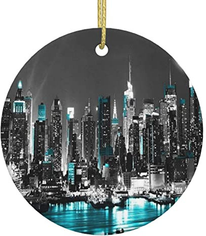 New York Paintings Weihnachtsbaum Keramik Hängende Weihnachtsschmuck Rund Anhänger Christbaumschmuck