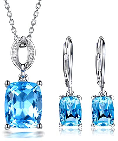 Schmuck Set Silber 925 Damen, Blaue ohrringe Zirkonia Halskette Anhänger Damen Tropfen viereckige Ohrringe mit Blauen Topas Schmuckset 3Tlg