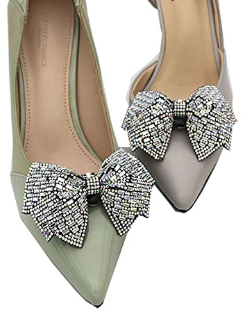 JDYaoYing 2 x glitzernde Schleifen-Schuhclips für Damen, abnehmbare Schuhschnallen, dekoratives Schuhzubehör für Hochzeit, Party