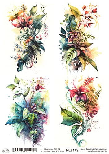 Josys Bastelmärchen Reispapier A4 Strohseide Decoupage Vintage Blumen Ranken Lianen RE2149