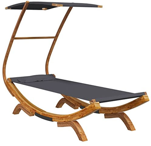 Makastle Loungebett mit Dach Sonnenbett Gartenliege Lounge Outdoor Bett Hängematte Sonnenliege, 100x190x134 cm Bugholz Massiv Anthrazit