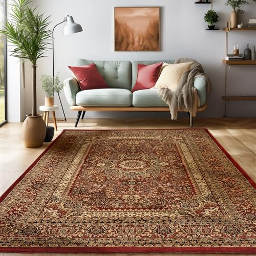 SIMPEX Orientalischer Teppich Wohnzimmer, Schlafzimmer, Esszimmer, Läufer, Flur Boho Teppich Kurzflor Weich 12 mm Carpet Orient, Rot, 80 x 150 cm