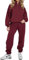 REORIA Damen Weich Baumwolle Hausanzug Dick Freizeitanzug Warm Trainingsanzug Jogginganzug Set halbem Reißverschluss Tracksuits mit Fleece-Futter Burgund 2XL