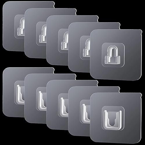 KLOP256 10 ganchos adhesivos de doble cara, ganchos autoadhesivos multifunción, sin agujeros, ganchos de pared autoadhesivos para cocina, baño, salón, oficina (transparente)