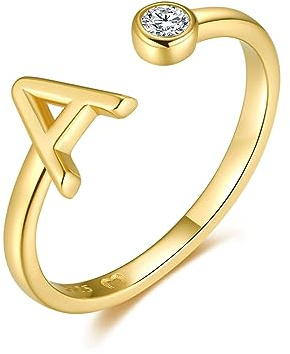 Ring für damen aus silber mit Ihrem Anfangsbuchstaben. Ringe für frauen aus silber mit silberner oder goldener Oberfläche. Schmuck damen ideal für Paare, Mütter, Freundinnen. Damen (Vergoldung, A)