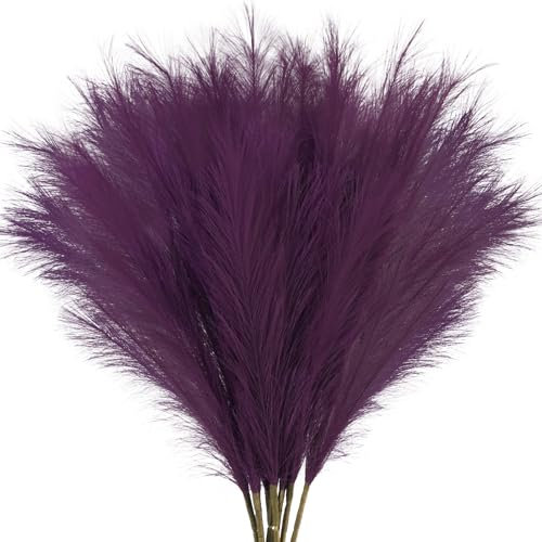 obbsie Lot de 8 grandes branches d'herbe de la pampa artificielles pelucheuses de 88,9 cm de haut, arrangement floral pour la maison, le mariage, la décoration bohème, violet
