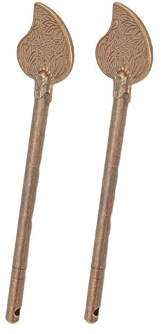 Metal Household Chinese Leaf Cabinet Key Latch Door Locking Pin, 2 Pcs Door Latch Locking Pin, 11cm Leaf Shape Retro Brass Cabinet Key Latch Locking