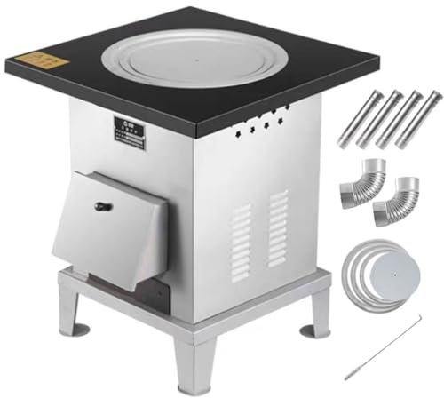 UZSPAC Holzofen Manganstahl Material Küche Holzofen Wird im Winter zum Innen und Außenbereich, zum Kochen und Grillen Verwendet (Color : Fixed Legs, Size : 50 * 50 * 60)