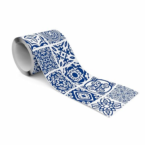 Muralo - Selbstklebende Bordüre - Tapetenbordüre Wandbördure - Dekorative Wandtatto für Wände, Möbel, Decken, Tapeten, Wandverkleidungen, Türen - Blaues Mosaik - Br.10cm x Hö.300cm