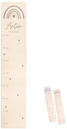 wunderwunsch® - Personalisierte Messlatte Kind Holz zum Kleben oder Aufhängen - Skala 70-140cm - Süße Dekoration für Baby- & Kleinkinderzimmer (beige)