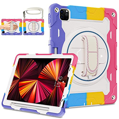 ROISKIN iPad Pro 11 inch Case: Heavy Duty Rugged Cover for iPad Air 5th/4th Generation & iPad 11 4th/3rd/2nd/1st Gen with Screen Protector/Kickstand/Pencil Holder/Strap, Pink