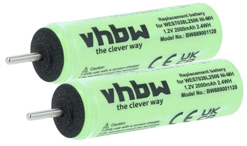 vhbw 2X Akku kompatibel mit Panasonic ER-CA35 | ER-GB40, ER-5210, ER-CA70, ER-GB60, ER-5209 Rasierer (2000 mAh, 1,2 V, NiMH)