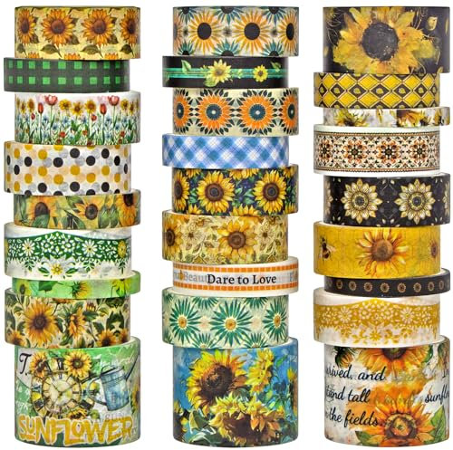 Forwaarss 27 Rollen Washi Tape Set - Dekoratives Abdeckband Farbige Sonnenblumenmuster, selbstklebende Künstlerbänder für Journaling-Zubehör