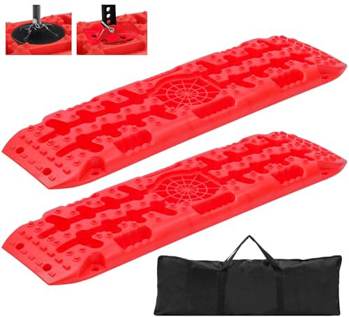 KATSU Tools 2 Piezas 10T Tablas de Tracción de Recuperación con Base de elevación de Gato, Alfombrillas de Tracción para Llantas del Vehículo Todoterreno para Nieve, Hielo, Barro, Arena