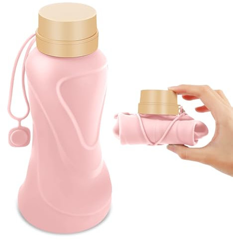 NAVTUE Collapsible Water Bottle, 650ml Foldable and Reusable Water Bottle for Travel, Gym, Hiking, Office, Camping (Pink)