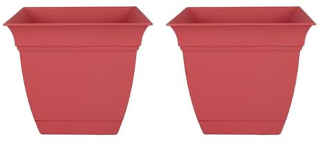 The HC Companies Eclipse quadratischer Kunststoff-Pflanztopf mit befestigtem Untersetzer, für den Innen- und Außenbereich, mit Drainagelöchern, leichte, UV-beständige Kunststofftöpfe für Pflanzen