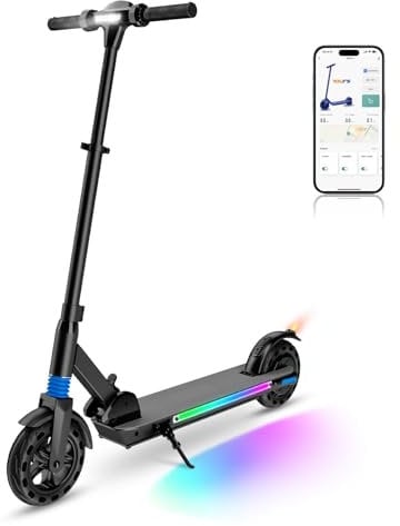 E-RIDES Electric Scooter, 8'' Foldable Kids Electric Scooters for Ages 8-16,LED Display, Colorful Lights, Adjustable Speed and Height, 25 Km/h & 20 Km Range E Scooter, Gift for Kids and Teenagers