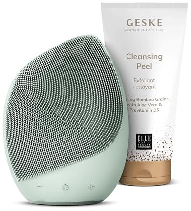GESKE | SmartAppGuided™ Sonic Facial Brush | 5 in 1 + GESKE Cleansing Peeling | Set mit passender Kosmetik-Zugabe | Beauty-Bundle