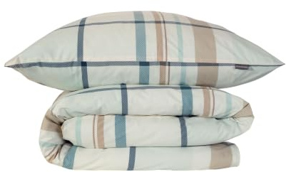 Schiesser Bettwäsche 155x220 cm | 100% Baumwolle | Hellpetrol | Kariert | 2-teilig | Renforcé | 155x220 cm + 80x80 cm | angenehm weich & glatt | pflegeleicht & atmungsaktiv | OEKO-TEX® MADE IN GREEN