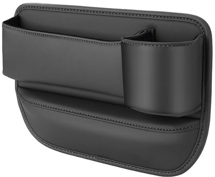 Car Seat Cup Holder Gap Bag, PU Leather Seat Gap Storage Box, Adjustable Car Seat Storage Box for Phone, Glasses, Keys, Cards(Black,Right)