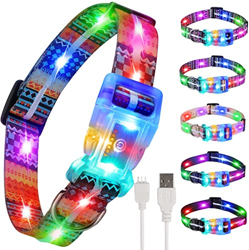 YUSHANG Leuchthalsband Hund,Wiederaufladbar Wasserdicht Hundehalsband Leuchtend LED,2-in-1 Schnalle Typ Hundehalsband Leuchtend für Katzen/Kleine Hund- XS(7-15 * 0.78 Zoll Länge schneidbar)
