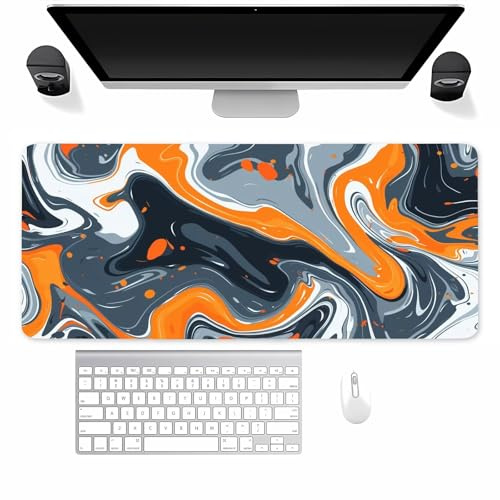 Mauspad Gaming, Mousepad Groß Weiß Grau Orange, Mouse Pad XXL 900x400x2mm, mit Einer speziellen Oberfläche und Anti Rutsch Gummi Basis, verbessert Präzision und Geschwindigkeit für Zuhause, Büro