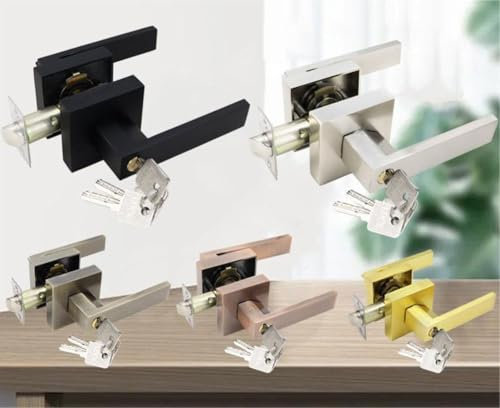Door Handle Square Door Lock Set With Key Door Knob For Internal Wooden Doors (gold)