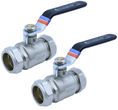 Ball Valve Full Bore Black Lever Compression, 15mm, 22mm and 28mm, Chrome Plated Brass (28mm, 2)