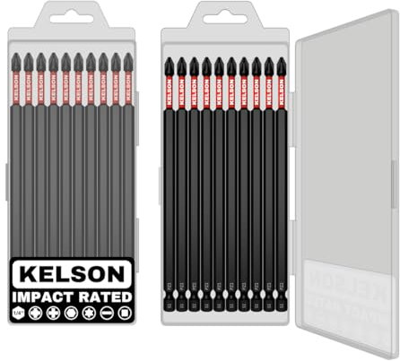 KELSON 10pcs PZ2 150mm Pozi 2 Impact Rated Screwdriver Bits with Storage Case 1/4 Universal
