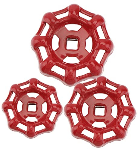 Gusseisen Absperrhandrad mit 6x6mm 7x7mm 8x8mm 3 Stück für Ventile | Rot, Glatte Oberfläche, Komfortabler Griff, für Werkstattleitungen, Küchen und Außenhähne