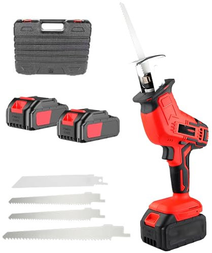 Bone Meat Cutter, Electric Bone Cutting Machine, Cordless Reciprocating Saws with 4 Saw, 2 Battery, Variable Speed, Rubberized Handle, LED Lighting, for Metal,Wood Cutting Pruning