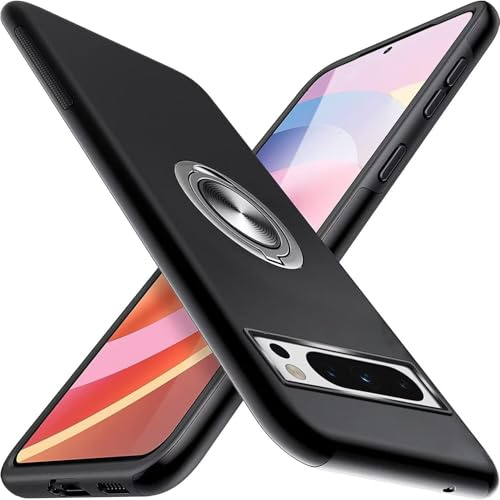 Kaywzo Hülle für Google Pixel 8 Pro,Im Freien Handyhülle mit Unsichtbare Magnetisch Ring Ständer,PC & TPU Stoßstange Multi-Layer Stoßfest Schutzhülle Case Cover,Schwarz