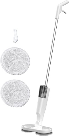 BONKZEBU Electric Mop Rechargeable Lightweight Cordless Electric Mop with Water Sprayer For Hardwood Tile Marble Floors, For Pet Hair And Dust, Long Battery Life (White)