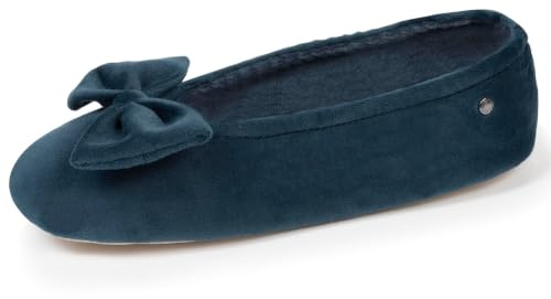 Isotoner Chaussons Ballerines femme nœud coton bio semelle cuir | Pantoufle Mousses complémentaires pour un confort durable et un maintien optimal au quotidien.