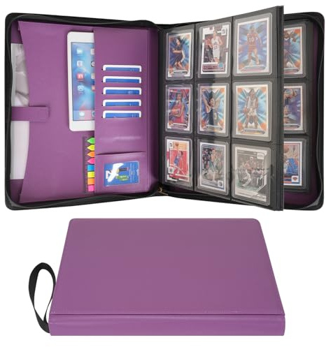 Wonderpool Toploader Binder Trading Card Album Storage 9 Pocket - 360 Side Loading Holds Toploaders with Extra Interior Pockets | PU Leather Notebook for MTG TCG Yugioh Game Sports Cards (Purple)