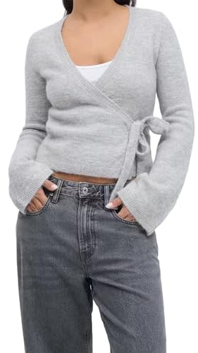 Y2K Strick-Cardigan für Damen, langärmelig, zum Binden vorne, fester Strickpullover, Herbst-Outfits
