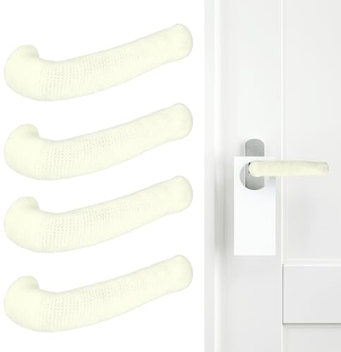 PATIKIL 4Pcs Door Handle Cover, Extended Knitted Door Knob Covers Protector Knob Handle Cover Elasticity Anti-Scald for Heat Winter Summer Hot Cold Home Offices Furniture, White