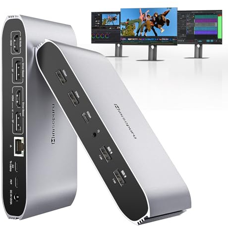 Docking station Minisopuru Displaylink per MacBook M1/M2/M3/M4/Windows, docking station a triplo display con 2 HDMI e 2 DisplayPort, Ethernet, audio, 5 porte USB, porte USB C PD da 100 W per ricaricar