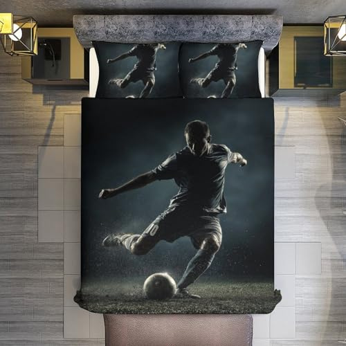 WSFST Football Bettwäsche 135x200 – Legend Player Design, Mikrofaser Kinder Bettwäsche mit Reißverschluss Oeko-TEX konform, Jungen Fußball Bettwäsche Set 2-teilig
