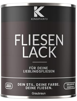 KENZOPAINTS Fliesenlack Fliesenfarbe Seidenmatt Farben Lack Fliesen Wand Boden Bad Küche Wandfliesen Bodenfliesen (Graubraun - RAL 8019, 750ml.)