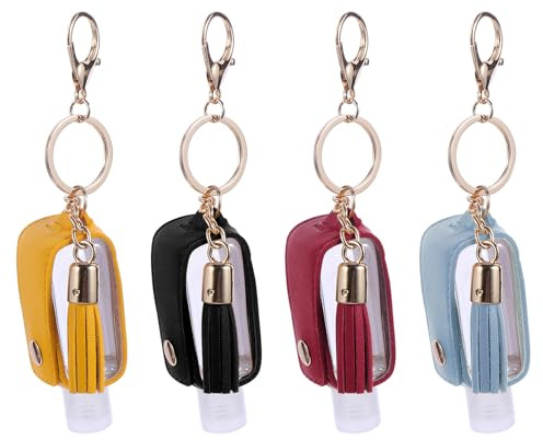 LABRIMP 4pcs Reusable Liquid Soap Holder Key Chain Containers with Adjustable Hook and Sealed 30ml Bottles for Travel and Daily Life