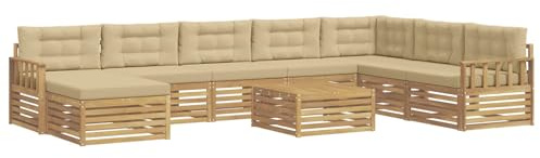 vidaXL Outdoor-Sofagarnitur 9 pcs Weiß und Beige Massivholz Akazie, Gartenmöbel, modernes Outdoor-Sofa-Set, Akazienholz, modulares Sofa, ideal für Pool und Terrasse